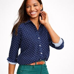 LOFT Navy Polka Dot Corduroy Button Down Shirt Cotton Medium